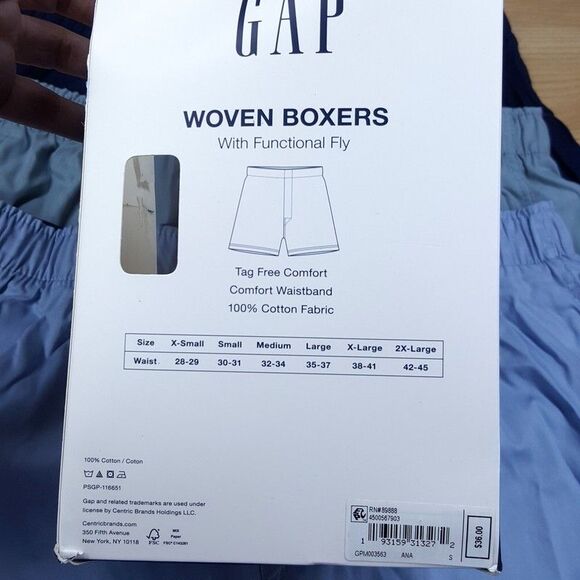 GAP Woven Boxer Shorts Mens Small Solid Blue Navy 3-Pack Functional Fly - Picture 4 of 5